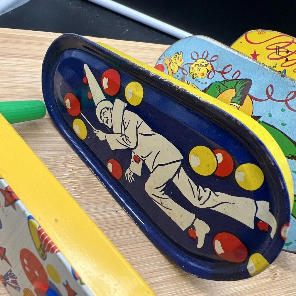 Set of 5 Vintage Metal Toy Noise Makers Tin Party New Years Eve